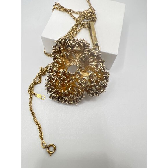 Vintage Necklace Flora Danica Denmark Vermeil Parsley Pendant 24" 1/20 12K Chain - Picture 2 of 9